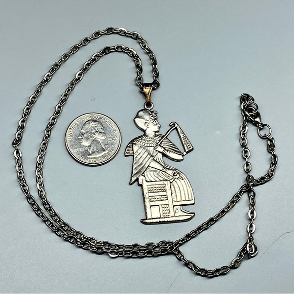 Vintage Egyptian Revival Pharaoh Pendant Necklace Unisex - Picture 5 of 9